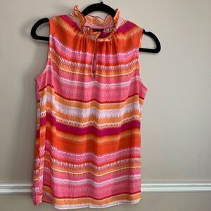 Worthington Smocked Neck Sleeveless Top Pink and Orange Size Medium